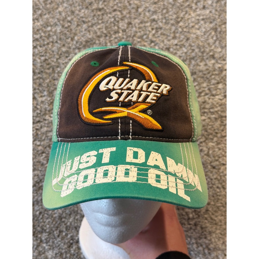 Quaker State Hat Mens OS Green Black Oil Promo Snapback Cap Just Damn Good Oil‎